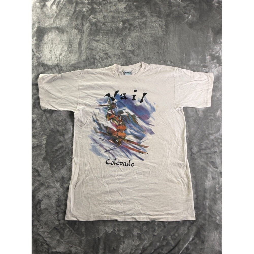 Vintage 1994 Cyrk Vail Colorado Skiing T-Shirt Mens L White Cotton Single Stitch